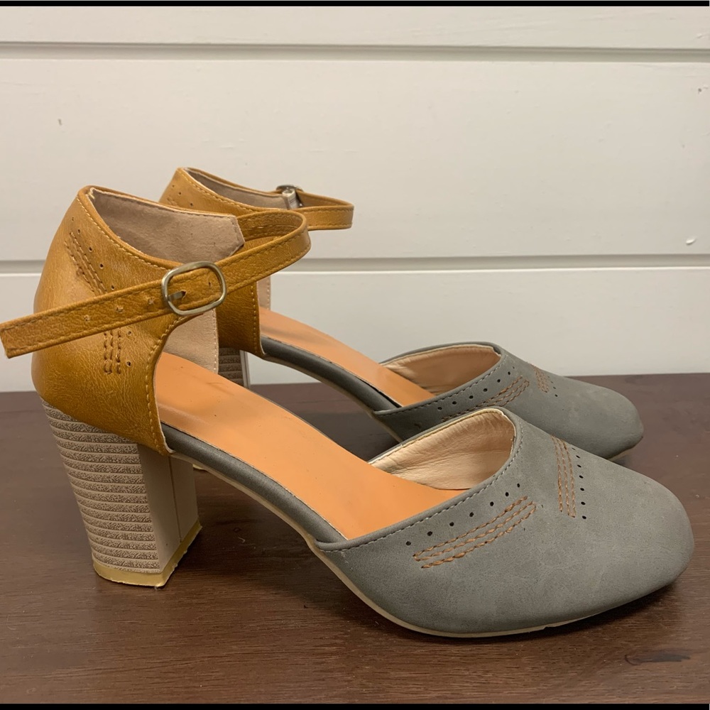 Mod Cloth two-tone block heels with ankle strap.